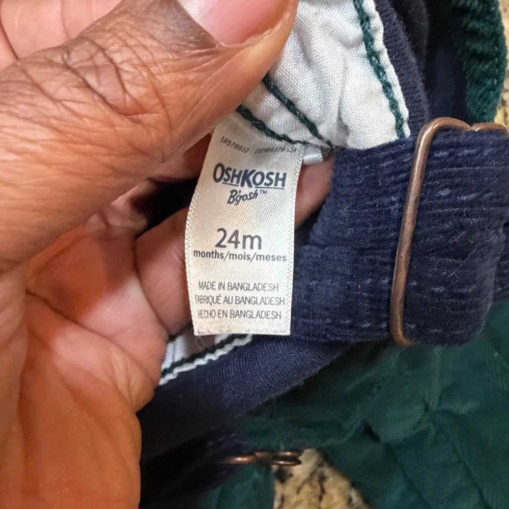 OshKosh Bgosh Boy 24M Green Navy Corduroy Vestbak Overalls v